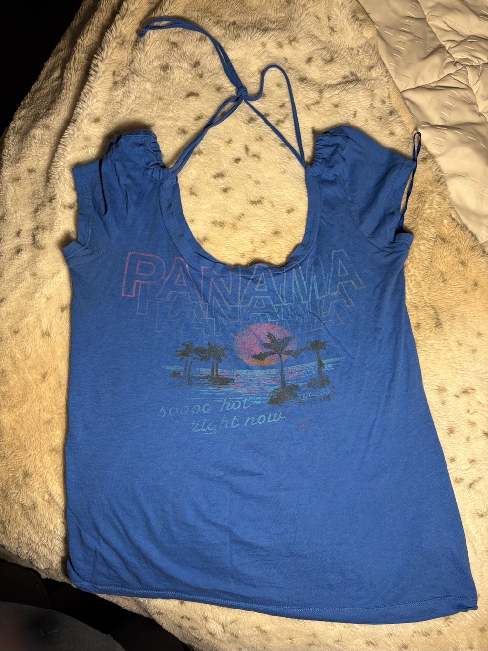 Vintage guess Panama Graphic Blue Halter-Back Women’s Top